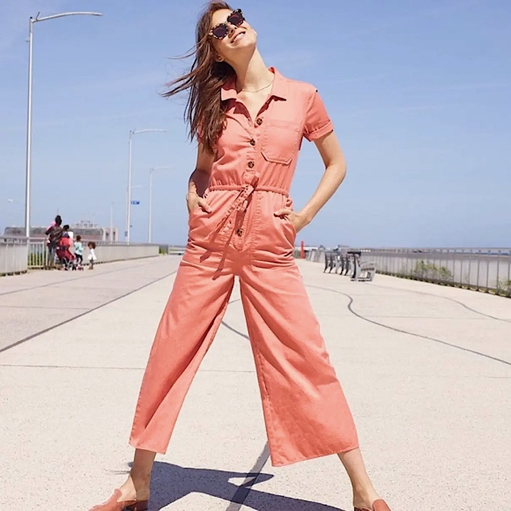 Madewell Wide Leg Utility Jumpsuit in Coral